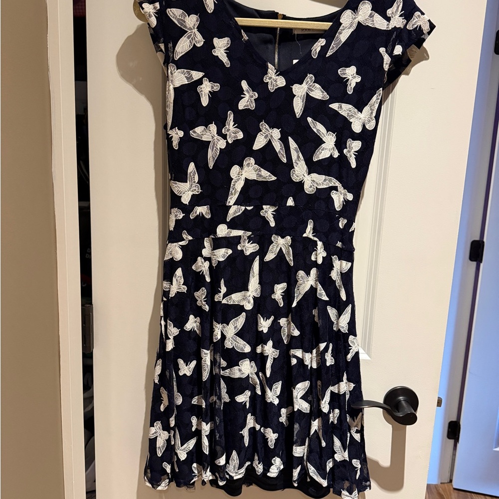 Suzy Shier Navy Dress with White Accents